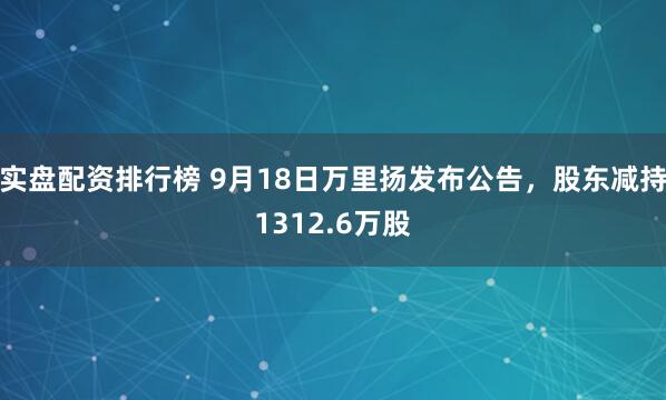 实盘配资排行榜 9月18日万里扬发布公告，股东减持1312.6万股